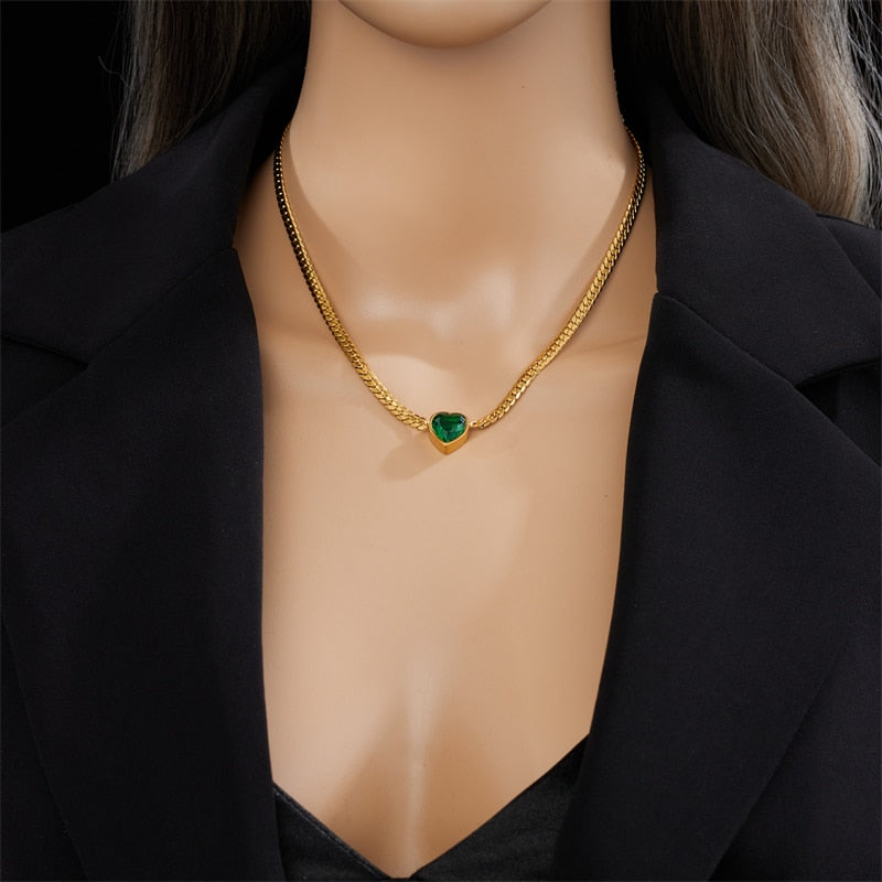 Conjunto de Colar com Pulseiras e Pingentes de Cristal Verde e Cristal Branco